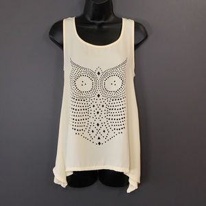 Laser Cut Owl Cute Flowy Zip-back Cream Tank S